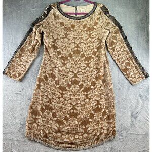 Sundance Catalog Dress Women's Size 6 Velvet Burnout Beige Silk Champagne Dreams